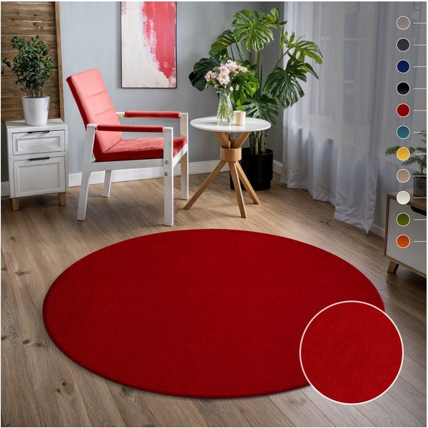 Sanat Teppich UNI, auch als Läufer und Rund, rund, Höhe: 13 mm, robuster Kurzflorteppich, große Farbauswahl, Wohnzimmer, alle Räume
