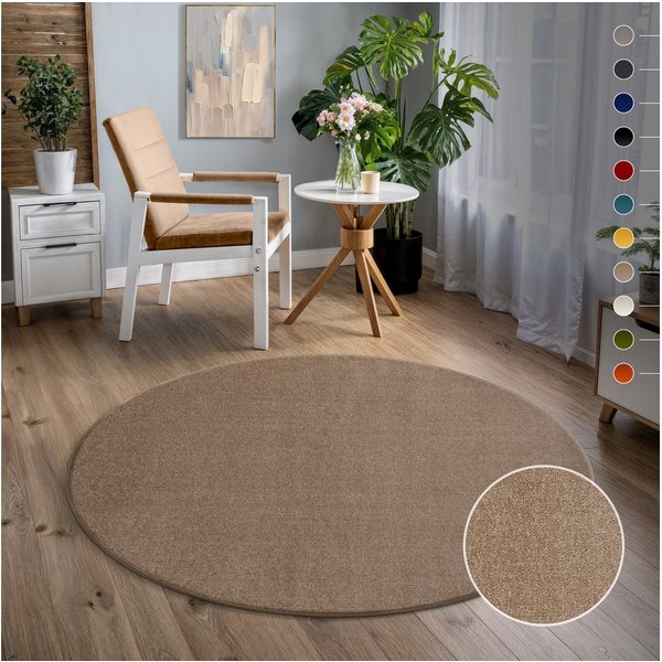 Sanat Teppich UNI, auch als Läufer und Rund, rund, Höhe: 13 mm, robuster Kurzflorteppich, große Farbauswahl, Wohnzimmer, alle Räume