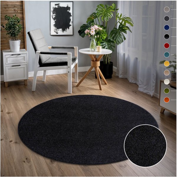 Sanat Teppich UNI, auch als Läufer und Rund, rund, Höhe: 13 mm, robuster Kurzflorteppich, große Farbauswahl, Wohnzimmer, alle Räume