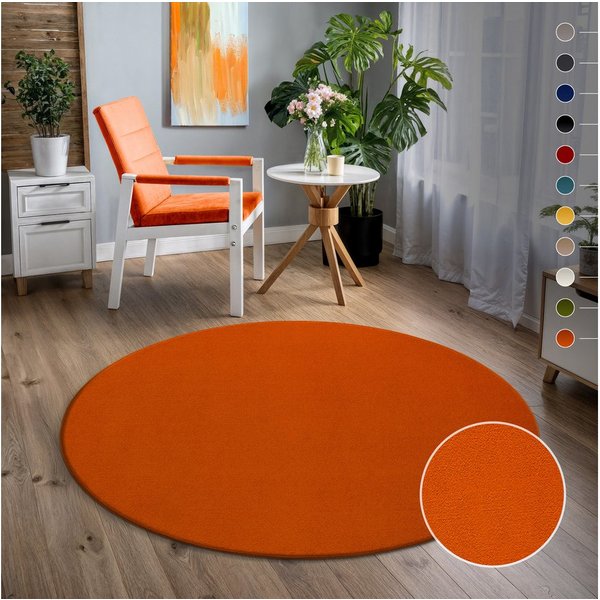Sanat Teppich UNI, auch als Läufer und Rund, rund, Höhe: 13 mm, robuster Kurzflorteppich, große Farbauswahl, Wohnzimmer, alle Räume