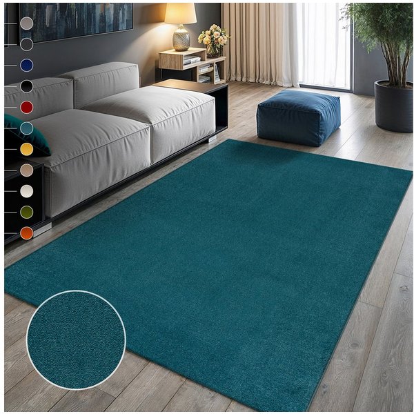 Sanat Teppich UNI, auch als Läufer und Rund, rechteckig, Höhe: 13 mm, robuster Kurzflorteppich, große Farbauswahl, Wohnzimmer, alle Räume