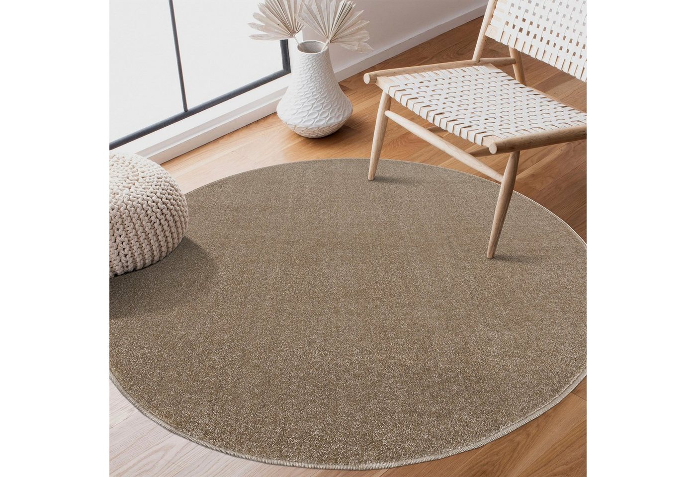 Sanat Teppich UNI, auch als Läufer und Rund, rund, Höhe: 13 mm, robuster Kurzflorteppich, große Farbauswahl, Wohnzimmer, alle Räume – Bild 4 von 5
