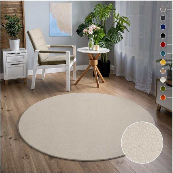 Sanat Teppich UNI, auch als Läufer und Rund, rund, Höhe: 13 mm, robuster Kurzflorteppich, große Farbauswahl, Wohnzimmer, alle Räume