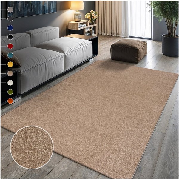 Sanat Teppich UNI, auch als Läufer und Rund, rechteckig, Höhe: 13 mm, robuster Kurzflorteppich, große Farbauswahl, Wohnzimmer, alle Räume