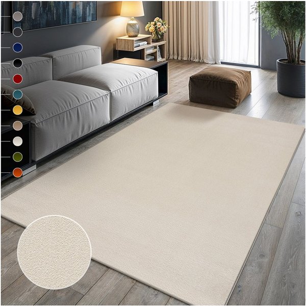 Sanat Teppich UNI, auch als Läufer und Rund, rechteckig, Höhe: 13 mm, robuster Kurzflorteppich, große Farbauswahl, Wohnzimmer, alle Räume