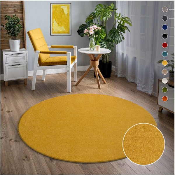Sanat Teppich UNI, auch als Läufer und Rund, rund, Höhe: 13 mm, robuster Kurzflorteppich, große Farbauswahl, Wohnzimmer, alle Räume