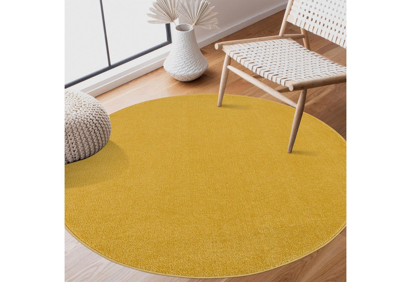 Sanat Teppich UNI, auch als Läufer und Rund, rund, Höhe: 13 mm, robuster Kurzflorteppich, große Farbauswahl, Wohnzimmer, alle Räume – Bild 4 von 5