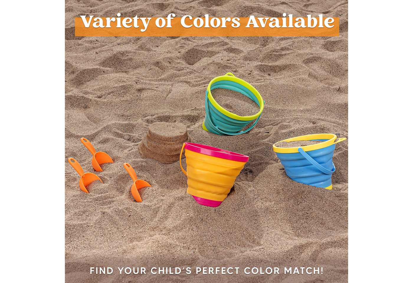 JOYIN Sandeimer JOYIN 3 Packungen Faltbares Strand Eimer Set, Sandkasten – Bild 3 von 5