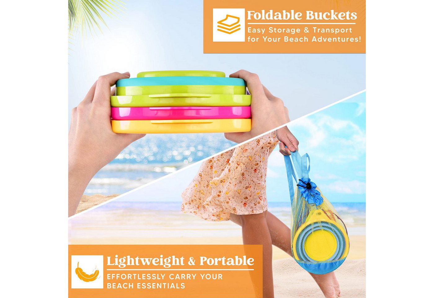 JOYIN Sandeimer JOYIN 3 Packungen Faltbares Strand Eimer Set, Sandkasten – Bild 4 von 5