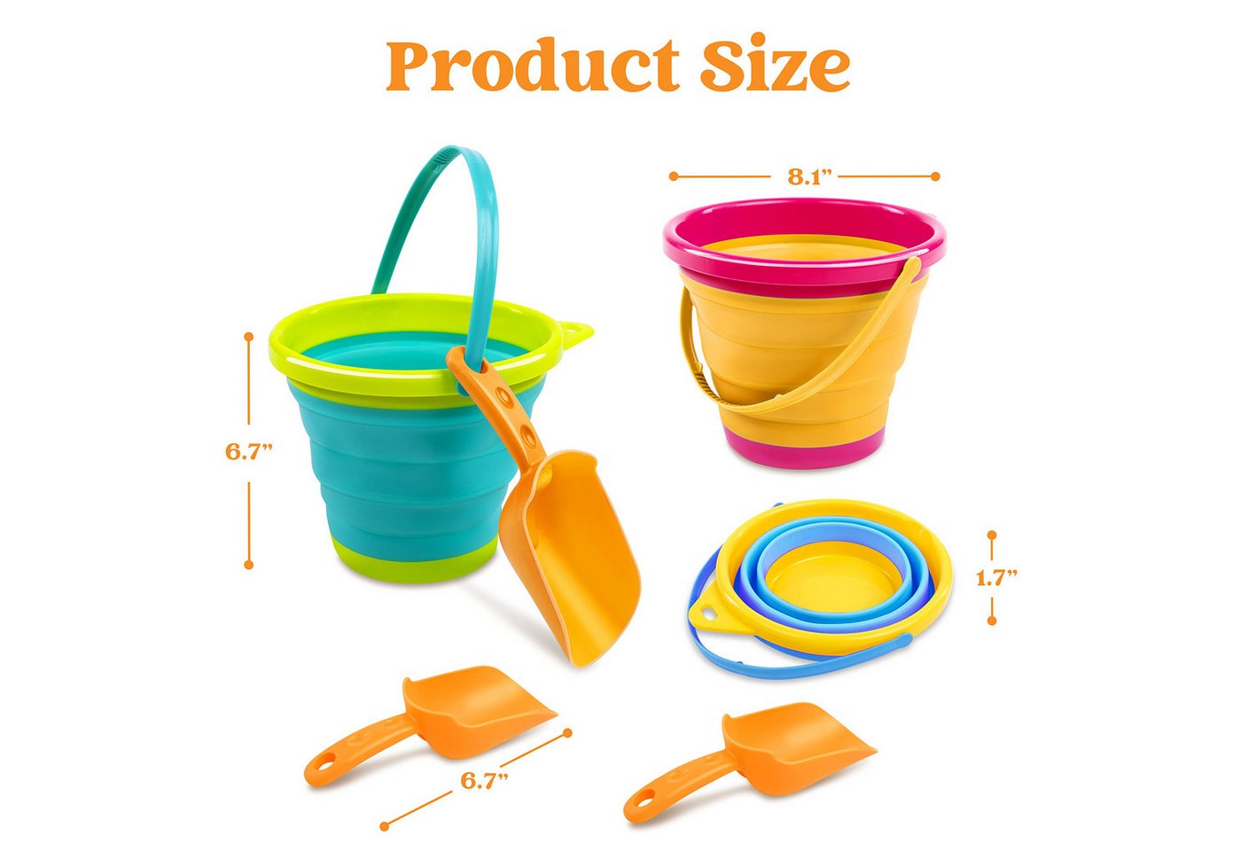 JOYIN Sandeimer JOYIN 3 Packungen Faltbares Strand Eimer Set, Sandkasten – Bild 5 von 5