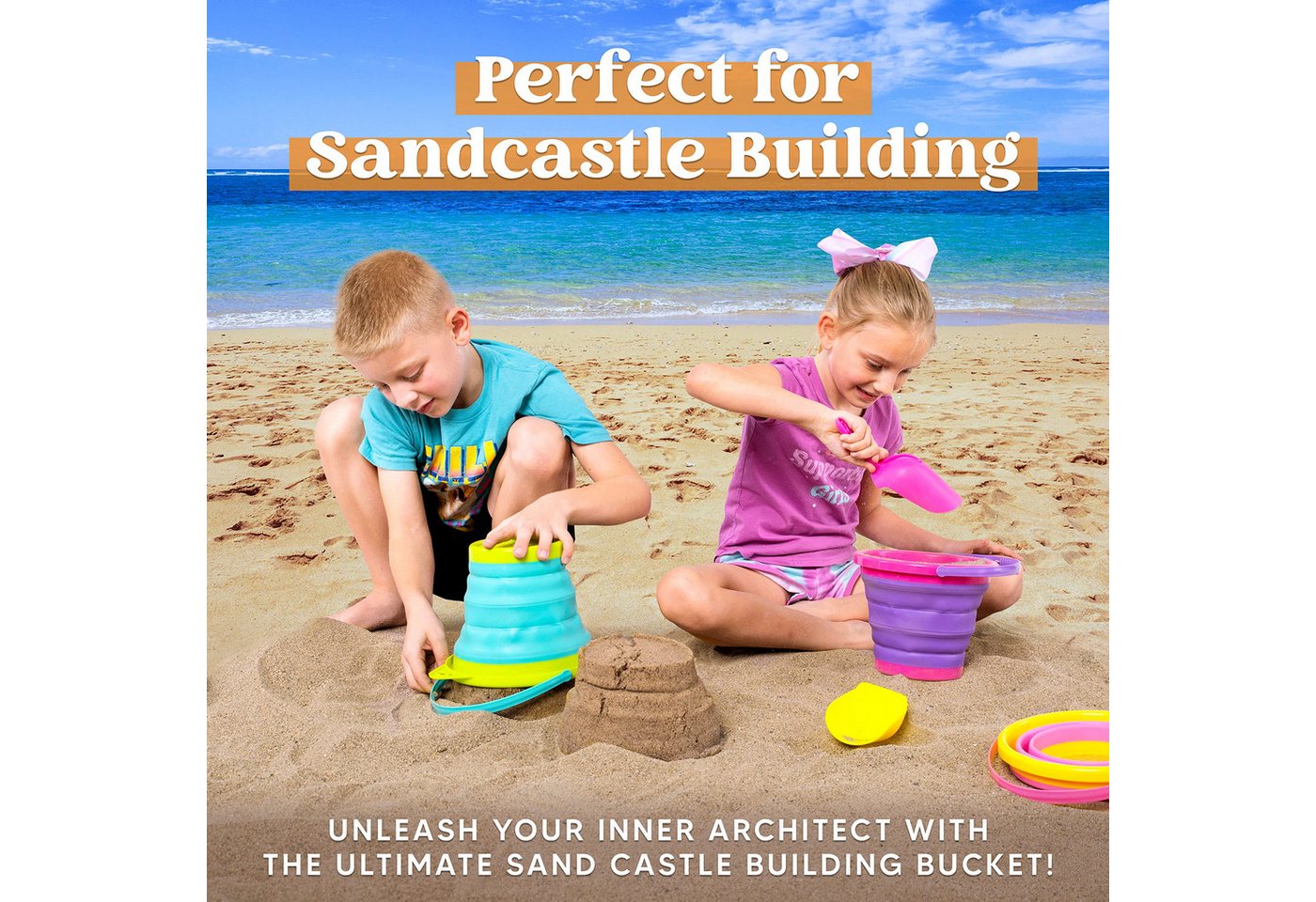 JOYIN Sandeimer JOYIN 3 Packungen Faltbares Strand Eimer Set, Sandkasten – Bild 2 von 5