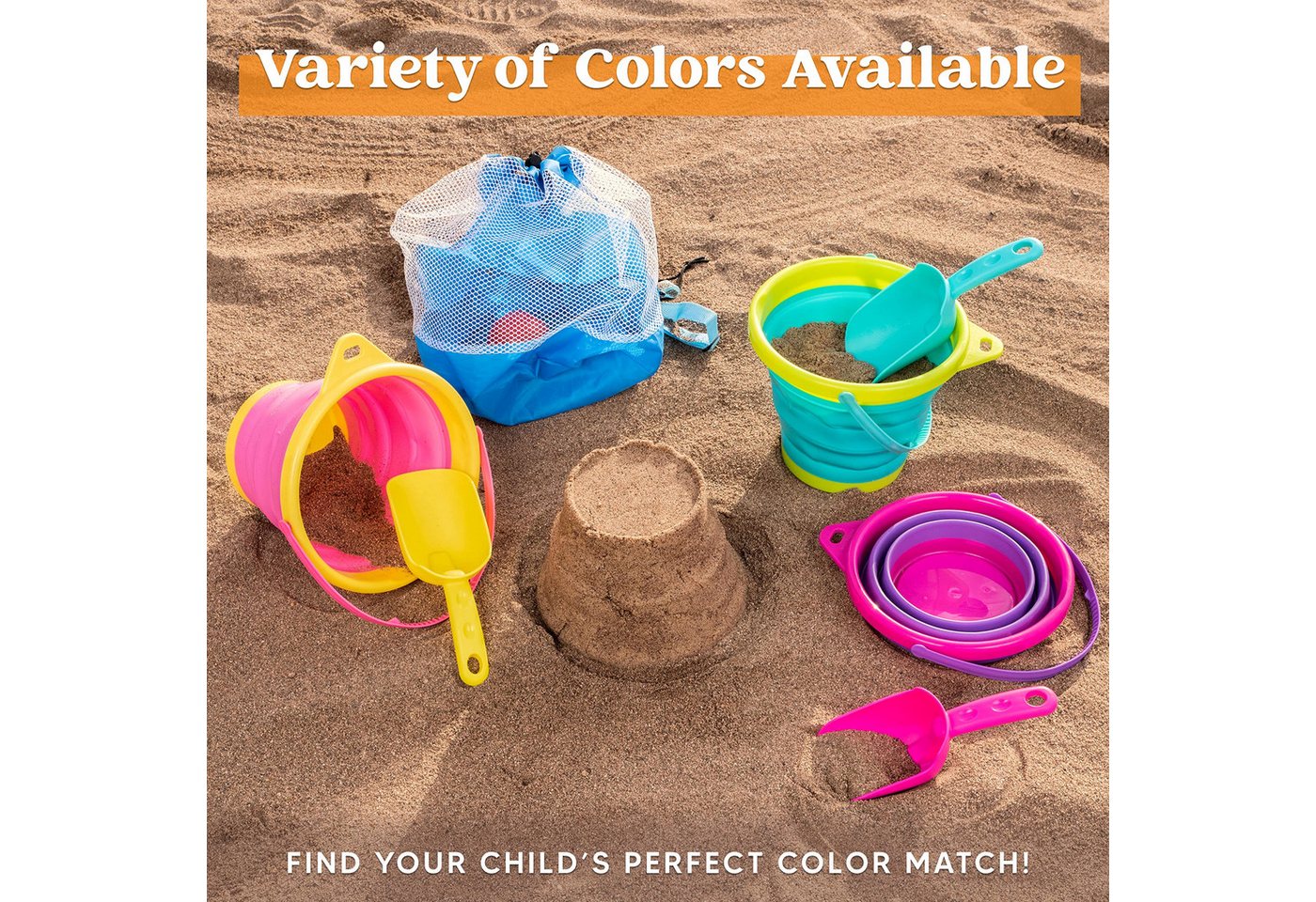 JOYIN Sandeimer JOYIN 3 Packungen Faltbares Strand Eimer Set, Sandkasten – Bild 3 von 5