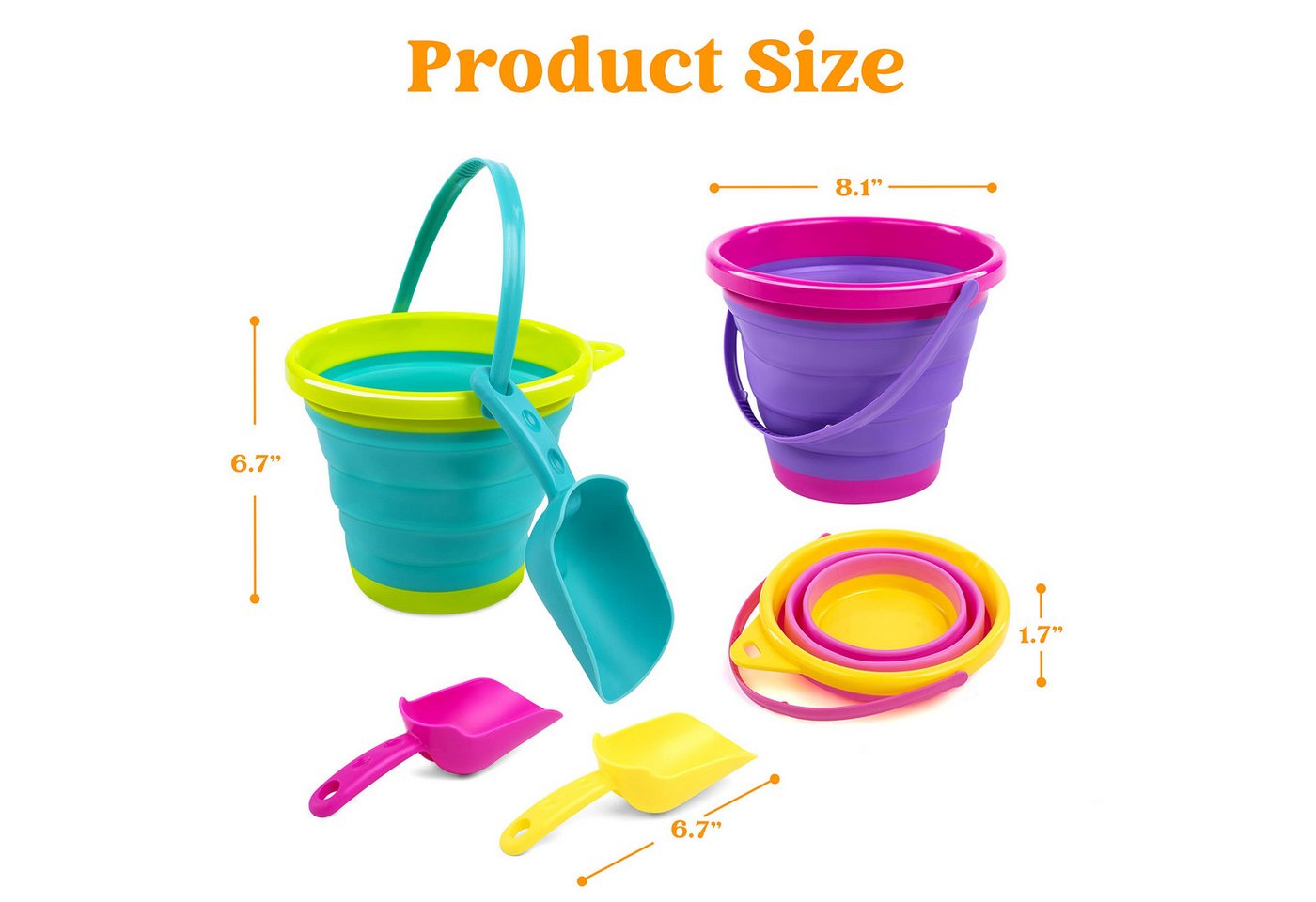JOYIN Sandeimer JOYIN 3 Packungen Faltbares Strand Eimer Set, Sandkasten – Bild 5 von 5