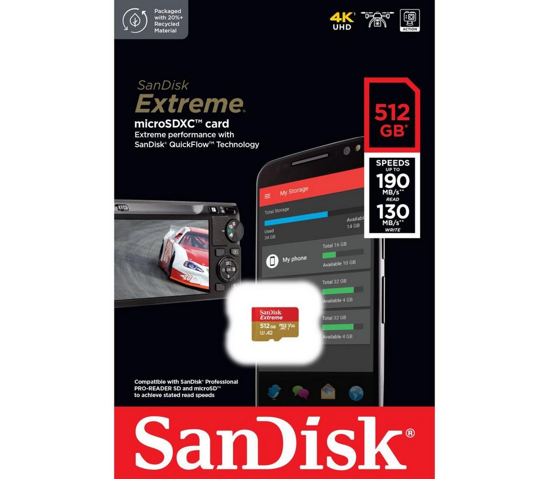 Sandisk microSDXC Extreme Speicherkarte (512 GB, Video Speed Class 30 (V30)/UHS Speed Class 3 (U3) – Bild 2 von 2
