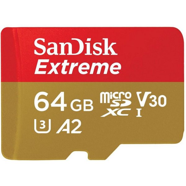 Sandisk microSDXC Extreme Speicherkarte (64 GB, Video Speed Class 30 (V30)/UHS Speed Class 3 (U3)