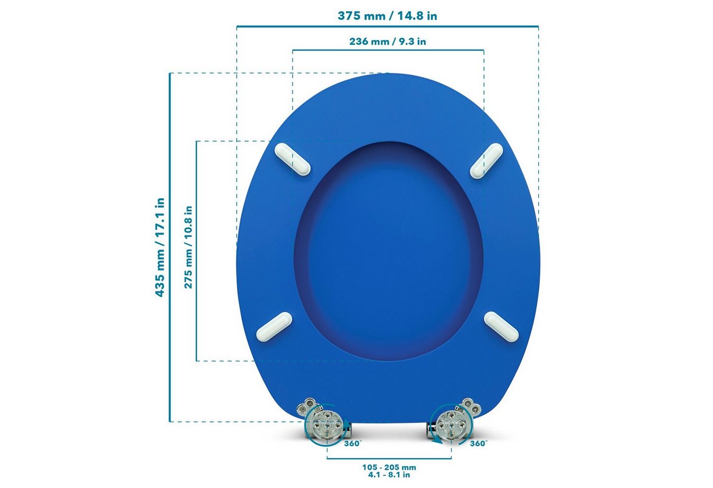 Sanfino WC-Sitz "Blau" Premium Toilettendeckel mit Absenkautomatik aus Holz, in Blau, hohem Sitzkomfort, einfache Montage – Bild 4 von 5