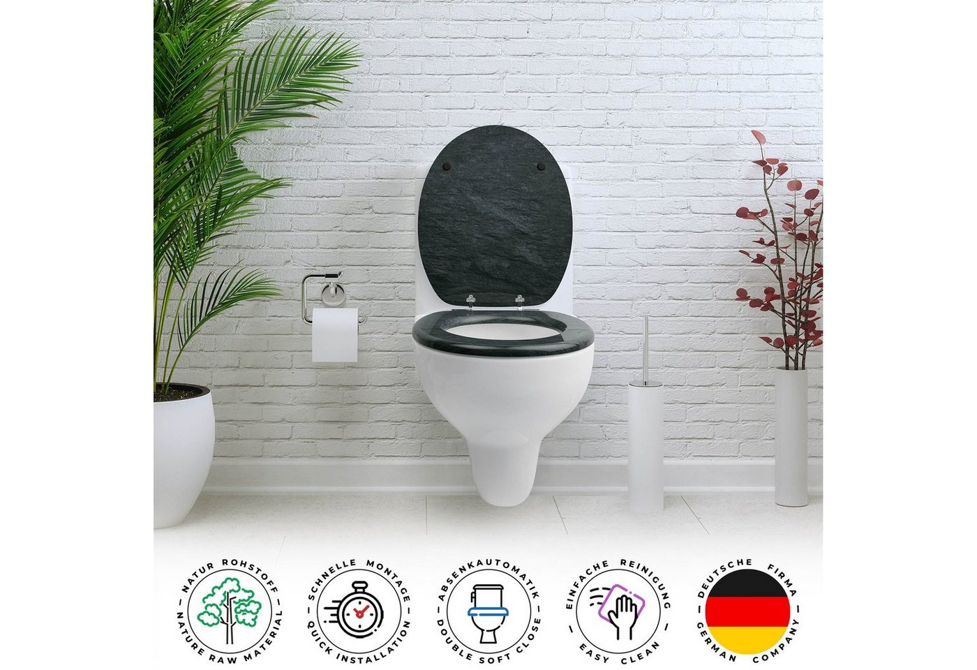 Sanfino WC-Sitz "Granit" Premium Toilettendeckel mit Absenkautomatik aus Holz, mit schönem Stein-Motiv, hohem Sitzkomfort, einfache Montage – Bild 4 von 5