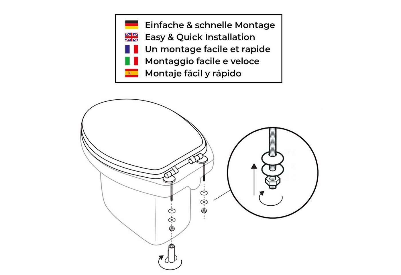 Sanfino WC-Sitz "Granit" Premium Toilettendeckel mit Absenkautomatik aus Holz, mit schönem Stein-Motiv, hohem Sitzkomfort, einfache Montage – Bild 5 von 5