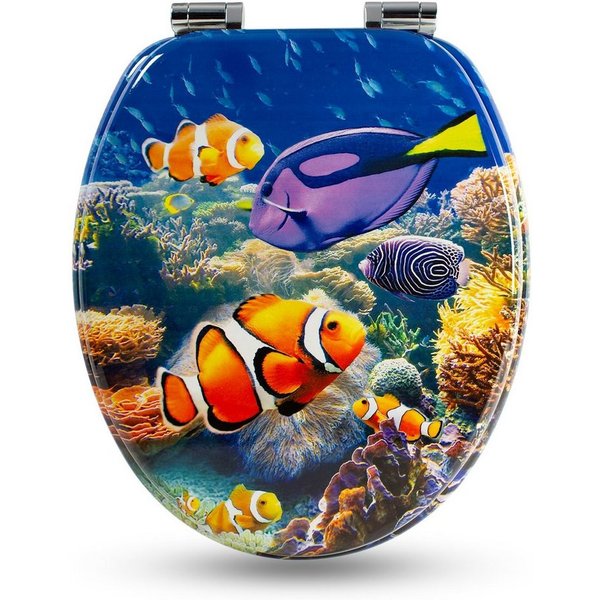 Sanfino WC-Sitz "Nemo" Premium Toilettendeckel mit Absenkautomatik aus Holz, mit schönem Maritim-Motiv, hohem Sitzkomfort, einfache Montage