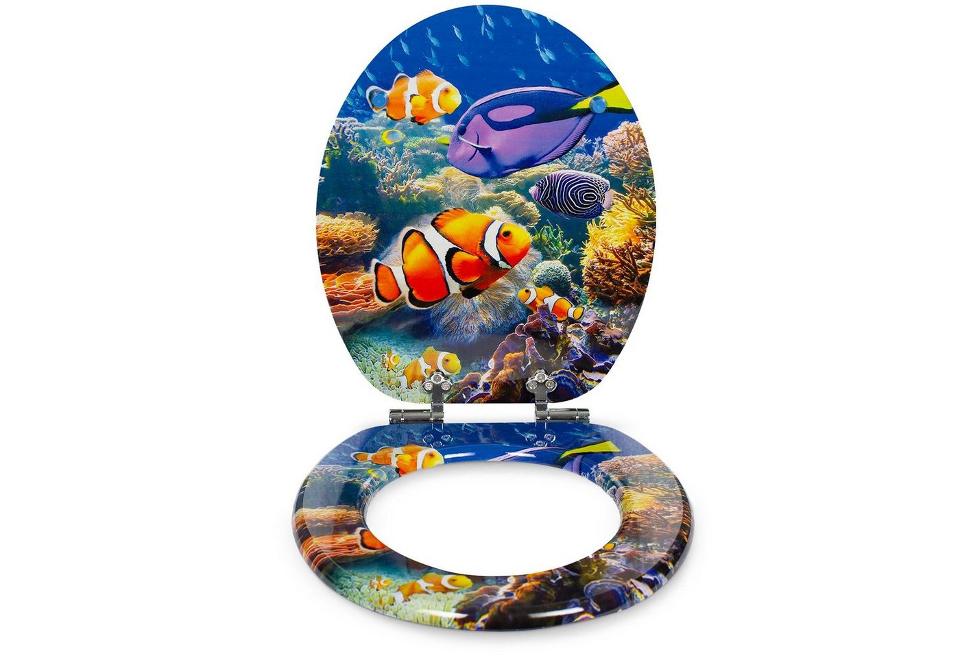 Sanfino WC-Sitz "Nemo" Premium Toilettendeckel mit Absenkautomatik aus Holz, mit schönem Maritim-Motiv, hohem Sitzkomfort, einfache Montage – Bild 3 von 5