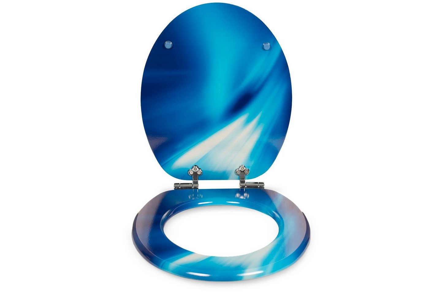 Sanfino WC-Sitz "Wave" Premium Toilettendeckel mit Absenkautomatik aus Holz, mit schönem blauem Motiv, hohem Sitzkomfort, einfache Montage – Bild 3 von 5