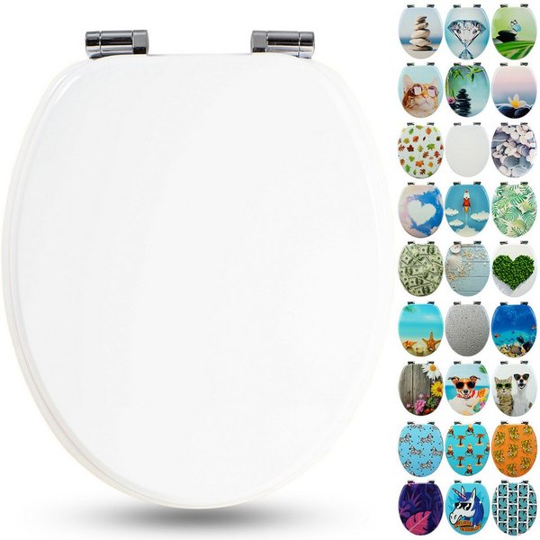 Sanfino WC-Sitz "White“ Premium Toilettendeckel mit Absenkautomatik aus Holz, bunter WC Sitz mit Motiv, hoher Sitzkomfort, einfache Montage