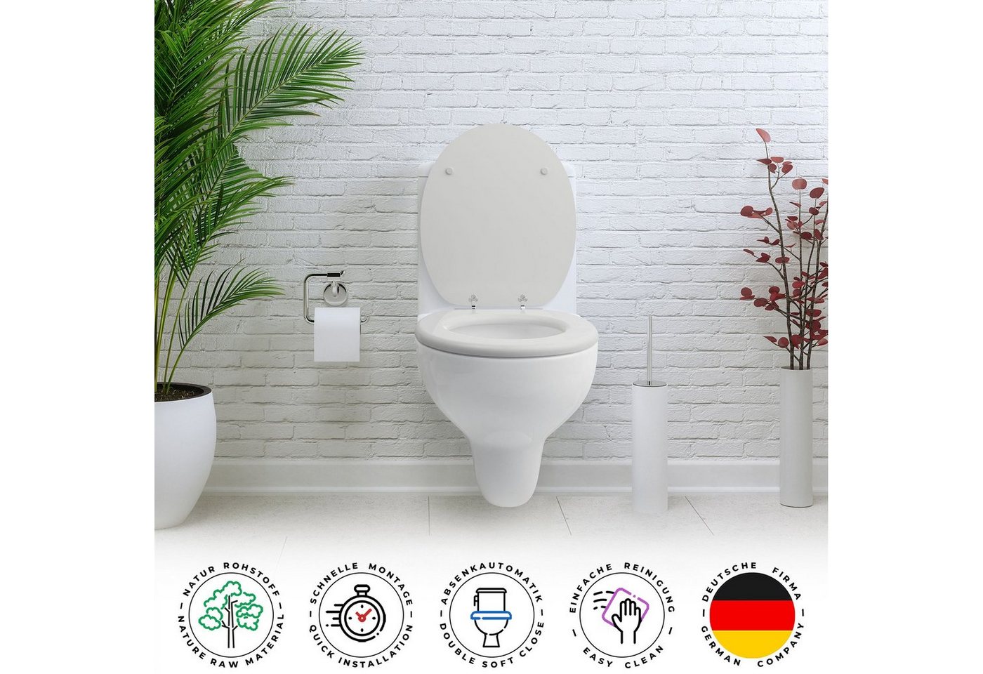 Sanfino WC-Sitz "White“ Premium Toilettendeckel mit Absenkautomatik aus Holz, bunter WC Sitz mit Motiv, hoher Sitzkomfort, einfache Montage – Bild 4 von 5