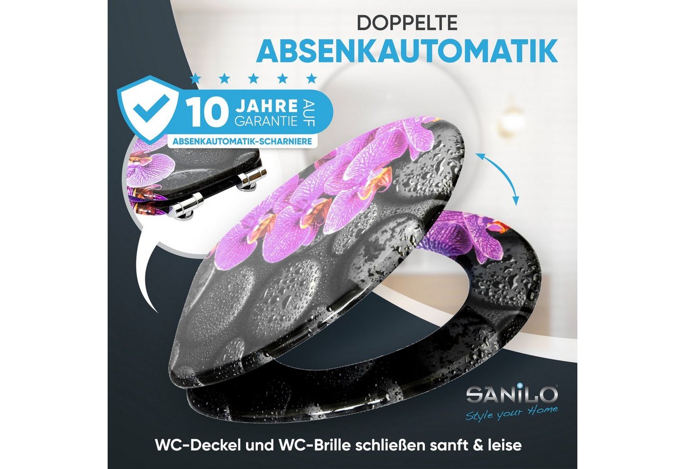 Sanilo Badaccessoire-Set 3-teilig mit Motiv, viele schöne Sets zur Auswahl, WC-Sitz mit Absenkautomatik, Badteppich 70 x 110 cm, Waschbeckenstöpsel, 3 tlg., 3-t – Bild 3 von 5