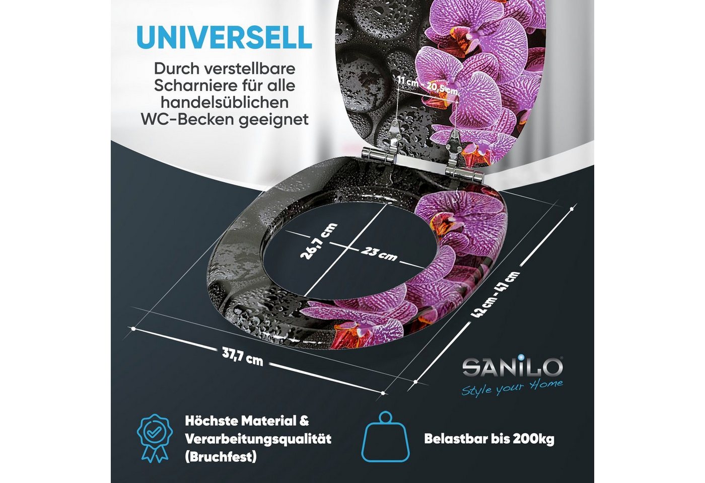 Sanilo Badaccessoire-Set 3-teilig mit Motiv, viele schöne Sets zur Auswahl, WC-Sitz mit Absenkautomatik, Badteppich 70 x 110 cm, Waschbeckenstöpsel, 3 tlg., 3-t – Bild 5 von 5