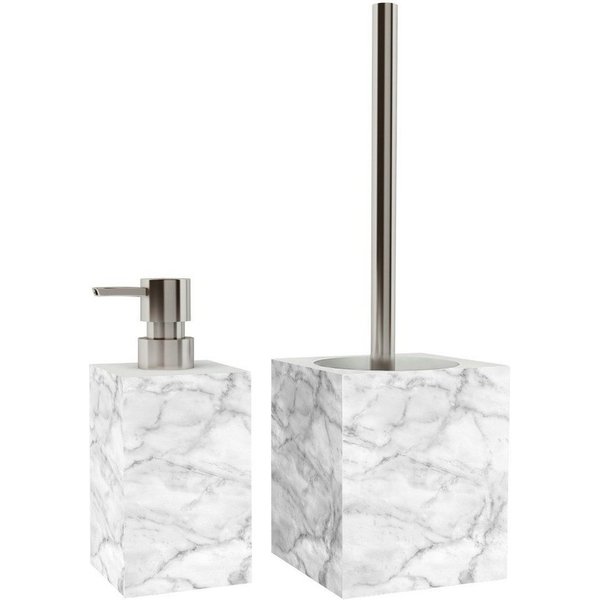 Sanilo Badaccessoire-Set Marmor, WC-Bürste und Seifenspender, 2 tlg., 2-tlg., auswechselbarer Bürstenkopf, stabile Pumpe, hochwertig & modern