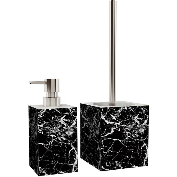 Sanilo Badaccessoire-Set Marmor Schwarz, WC-Bürste und Seifenspender, 2 tlg., 2-tlg., auswechselbarer Bürstenkopf, stabile Pumpe, hochwertig & modern