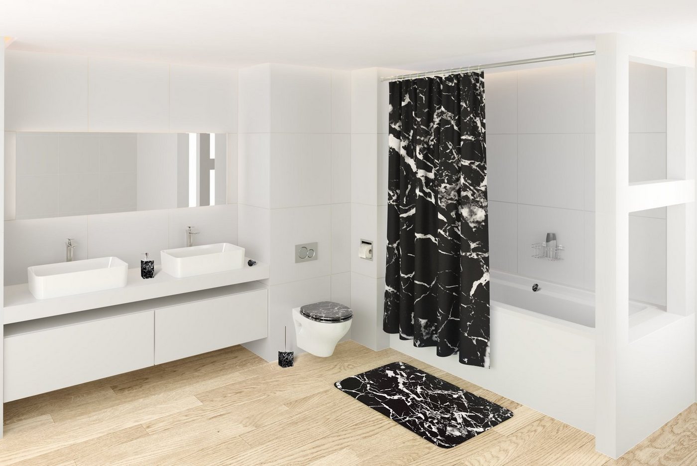Sanilo Badaccessoire-Set Marmor Schwarz, WC-Bürste und Seifenspender, 2 tlg., 2-tlg., auswechselbarer Bürstenkopf, stabile Pumpe, hochwertig & modern – Bild 2 von 2