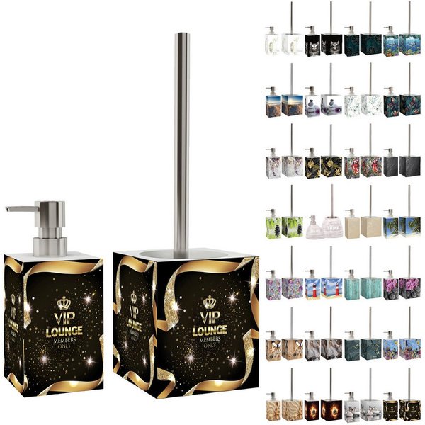 Sanilo Badaccessoire-Set mit Motiv, viele schöne Seifenspender und WC Bürsten zur Auswahl, Klobürste mit auswechselbaren Bürstenkopf, 2 tlg., 2-tlg., Desinfekti