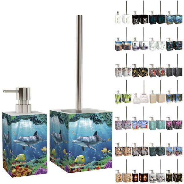 Sanilo Badaccessoire-Set mit Motiv, viele schöne Seifenspender und WC Bürsten zur Auswahl, Klobürste mit auswechselbaren Bürstenkopf, 2 tlg., 2-tlg., Desinfekti