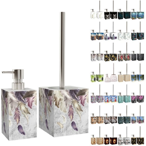 Sanilo Badaccessoire-Set mit Motiv, viele schöne Seifenspender und WC Bürsten zur Auswahl, Klobürste mit auswechselbaren Bürstenkopf, 2 tlg., 2-tlg., Desinfekti