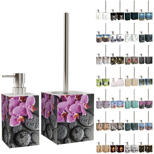 Sanilo Badaccessoire-Set mit Motiv, viele schöne Seifenspender und WC Bürsten zur Auswahl, Klobürste mit auswechselbaren Bürstenkopf, 2 tlg., 2-tlg., Desinfekti