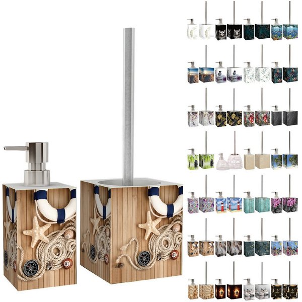 Sanilo Badaccessoire-Set mit Motiv, viele schöne Seifenspender und WC Bürsten zur Auswahl, Klobürste mit auswechselbaren Bürstenkopf, 2 tlg., 2-tlg., Desinfekti