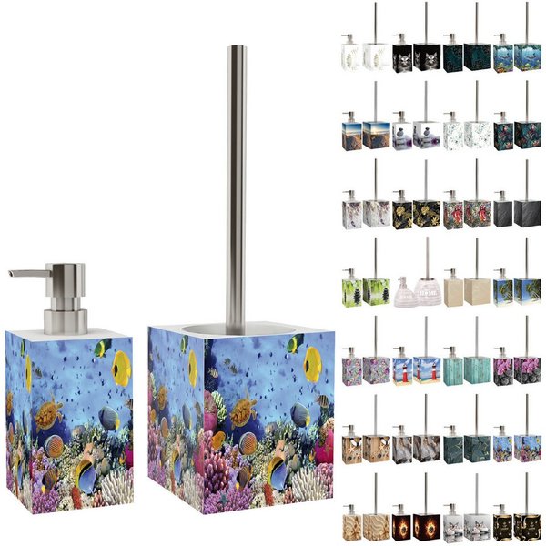 Sanilo Badaccessoire-Set mit Motiv, viele schöne Seifenspender und WC Bürsten zur Auswahl, Klobürste mit auswechselbaren Bürstenkopf, 2 tlg., 2-tlg., Desinfekti