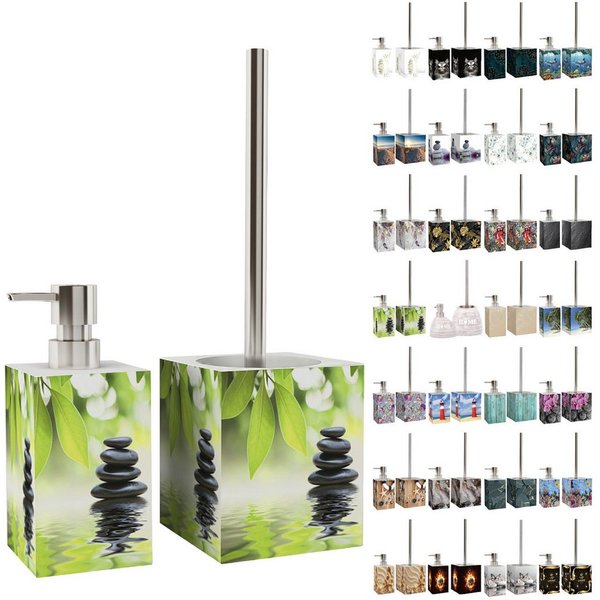 Sanilo Badaccessoire-Set mit Motiv, viele schöne Seifenspender und WC Bürsten zur Auswahl, Klobürste mit auswechselbaren Bürstenkopf, 2 tlg., 2-tlg., Desinfekti