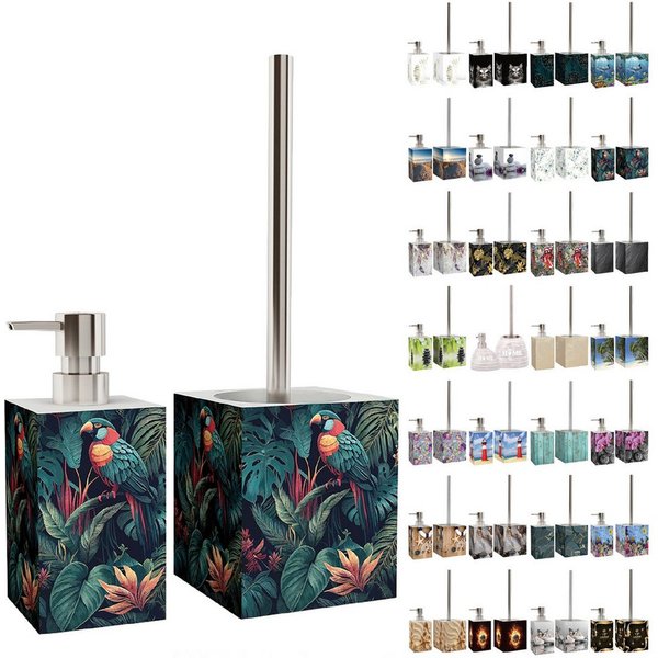 Sanilo Badaccessoire-Set mit Motiv, viele schöne Seifenspender und WC Bürsten zur Auswahl, Klobürste mit auswechselbaren Bürstenkopf, 2 tlg., 2-tlg., Desinfekti