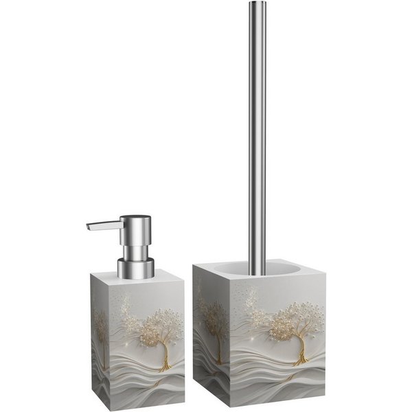 Sanilo Badaccessoire-Set Tree of Life, WC-Bürste und Seifenspender, 2 tlg., 2-tlg., auswechselbarer Bürstenkopf, stabile Pumpe, hochwertig & modern