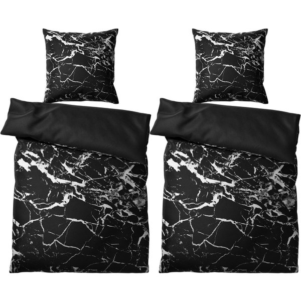 Sanilo Bettwäsche Marmor Schwarz 135x200 cm, Bettbezug und Kissenbezug, Baumwolle, 4 teilig