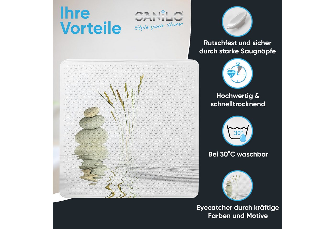 Sanilo Duschmatte mit Motiv, viele schöne Badematten zur Auswahl, rutschfeste & sichere Badematte, hochwertig, Kunststoff PVC, quadratisch, 230 extra starke Sau – Bild 2 von 5