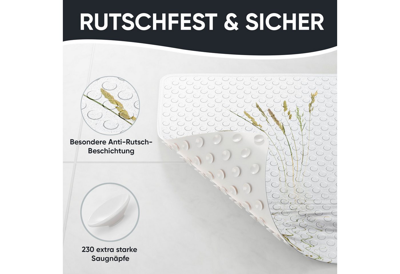 Sanilo Duschmatte mit Motiv, viele schöne Badematten zur Auswahl, rutschfeste & sichere Badematte, hochwertig, Kunststoff PVC, quadratisch, 230 extra starke Sau – Bild 4 von 5