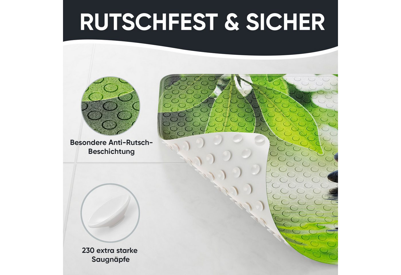 Sanilo Duschmatte mit Motiv, viele schöne Badematten zur Auswahl, rutschfeste & sichere Badematte, hochwertig, Kunststoff PVC, quadratisch, 230 extra starke Sau – Bild 4 von 5