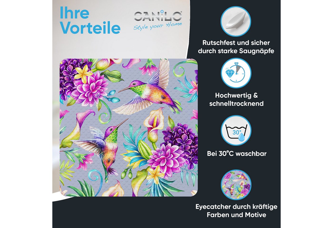 Sanilo Duschmatte mit Motiv, viele schöne Badematten zur Auswahl, rutschfeste & sichere Badematte, hochwertig, Kunststoff PVC, quadratisch, 230 extra starke Sau – Bild 2 von 5