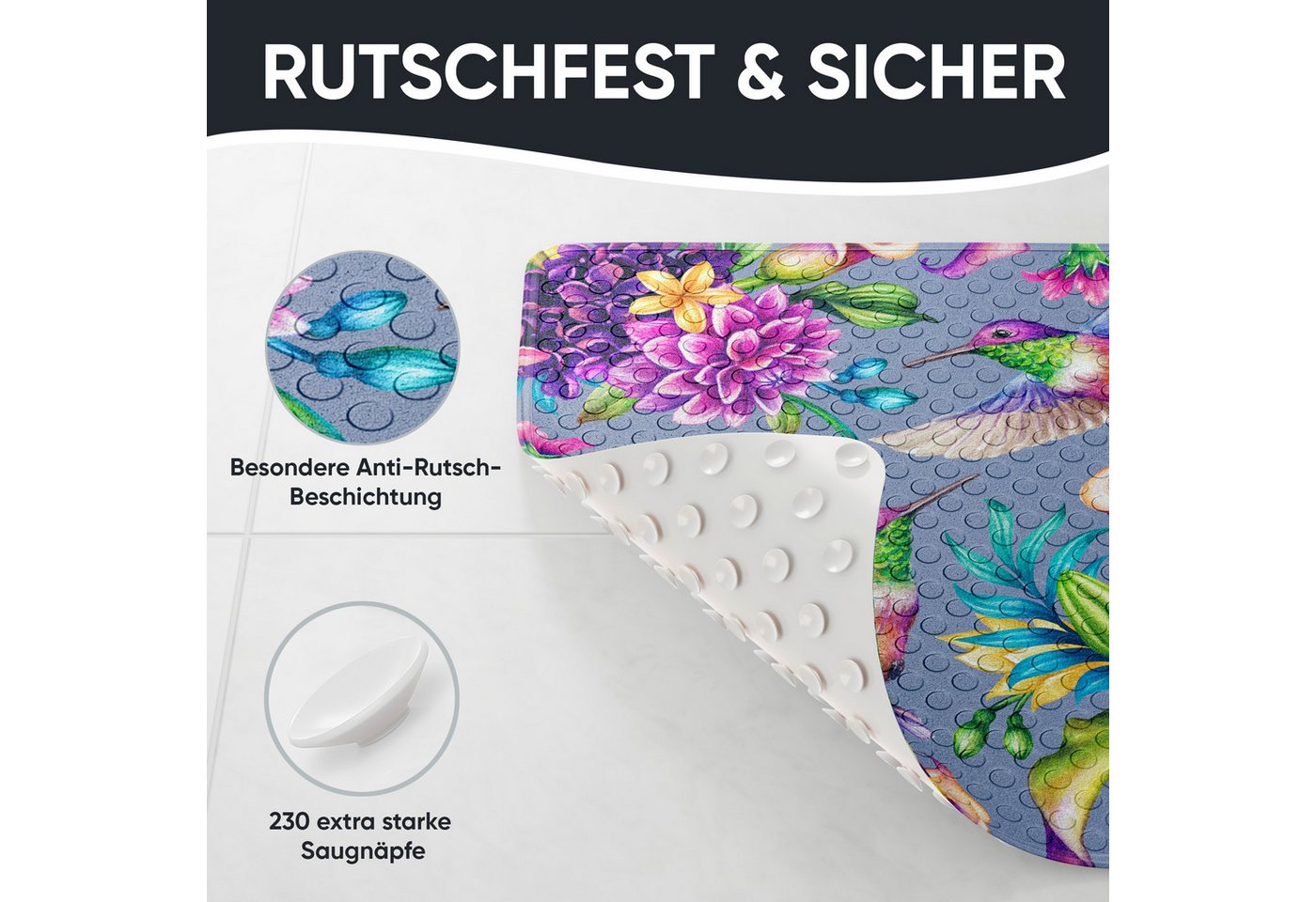 Sanilo Duschmatte mit Motiv, viele schöne Badematten zur Auswahl, rutschfeste & sichere Badematte, hochwertig, Kunststoff PVC, quadratisch, 230 extra starke Sau – Bild 4 von 5