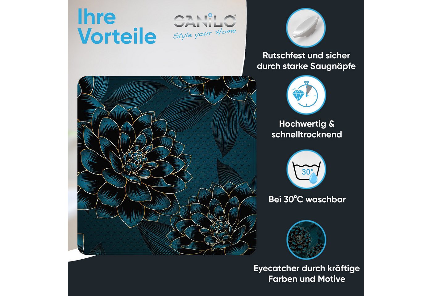 Sanilo Duschmatte mit Motiv, viele schöne Badematten zur Auswahl, rutschfeste & sichere Badematte, hochwertig, Kunststoff PVC, quadratisch, 230 extra starke Sau – Bild 2 von 5