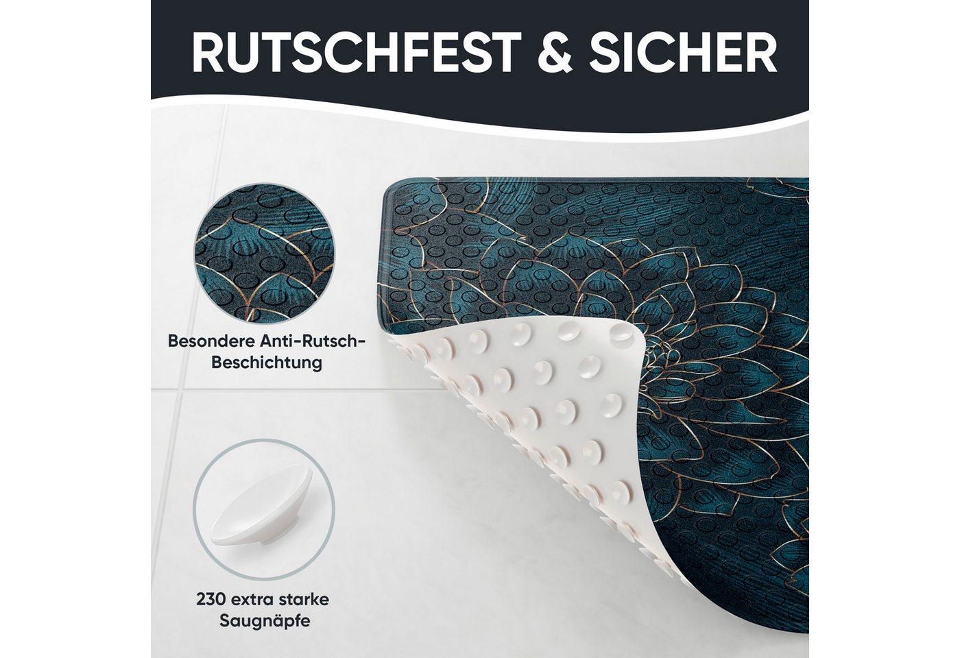 Sanilo Duschmatte mit Motiv, viele schöne Badematten zur Auswahl, rutschfeste & sichere Badematte, hochwertig, Kunststoff PVC, quadratisch, 230 extra starke Sau – Bild 4 von 5