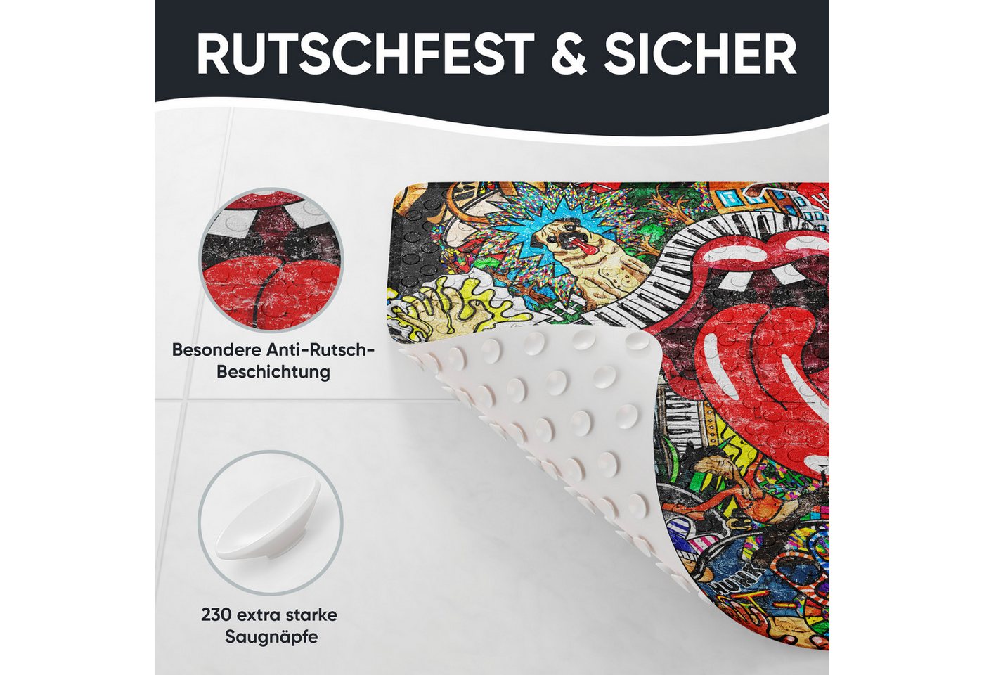 Sanilo Duschmatte mit Motiv, viele schöne Badematten zur Auswahl, rutschfeste & sichere Badematte, hochwertig, Kunststoff PVC, quadratisch, 230 extra starke Sau – Bild 4 von 5